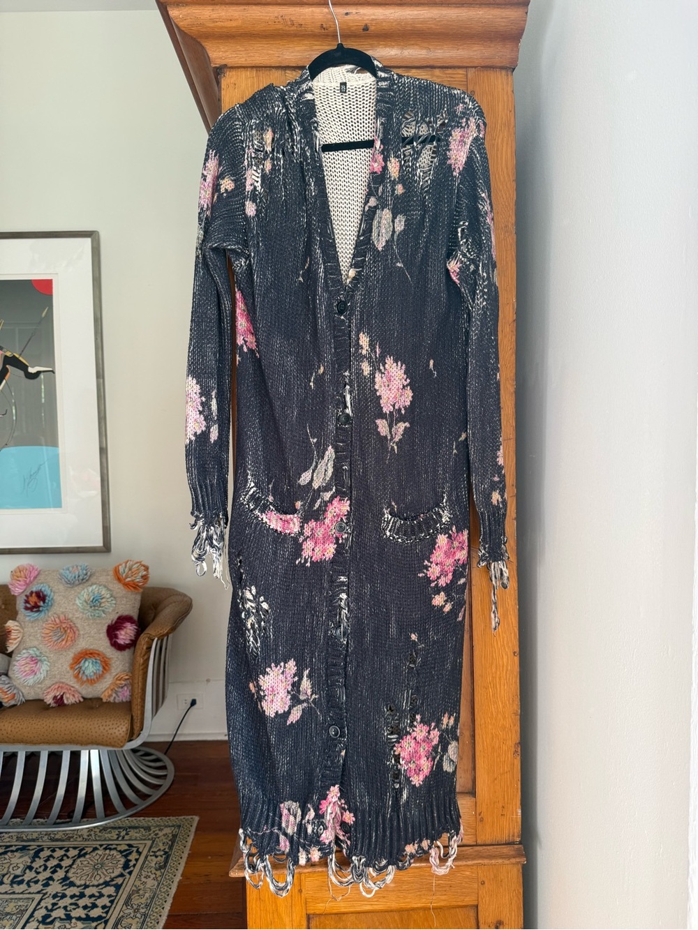 R13 Distressed Floral Long Cardigan. Size Large 🌸🌸🌸